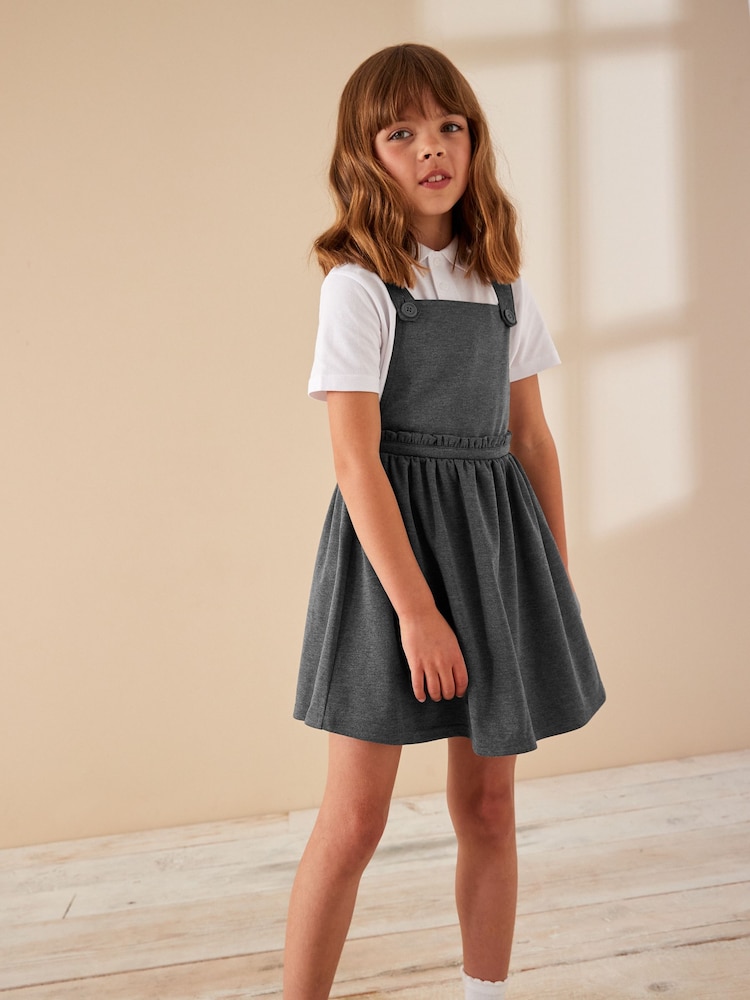 Grey Jersey Stretch Frill Detail School Pinafore (3-14yrs) - Image 2 of 7
