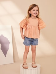 Rust Pink Short Sleeve Embroidered Blouse (3mths-7yrs) - Image 2 of 7