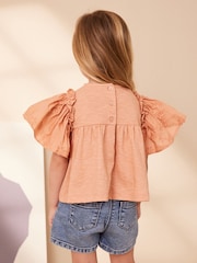 Rust Pink Short Sleeve Embroidered Blouse (3mths-7yrs) - Image 4 of 7