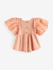 Rust Pink Short Sleeve Embroidered Blouse (3mths-7yrs) - Image 6 of 7