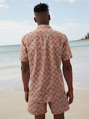 Rust Orange Linen Blend Printed Short Sleeve Shirt - Image 2 of 8