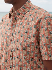 Rust Orange Linen Blend Printed Short Sleeve Shirt - Image 5 of 8