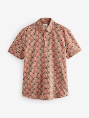 Rust Orange Linen Blend Printed Short Sleeve Shirt - Image 6 of 8