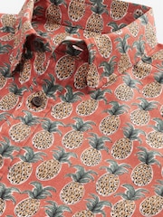 Rust Orange Linen Blend Printed Short Sleeve Shirt - Image 7 of 8