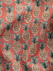 Rust Orange Linen Blend Printed Short Sleeve Shirt - Image 8 of 8
