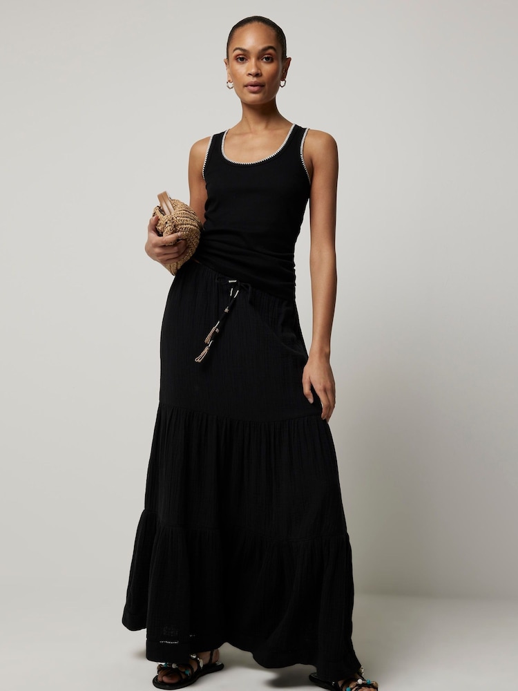 River Island Black 100% Cotton Feel Skirt - Image 1 of 6 River Island Black 100% Cotton Feel Skirt - Image 1 of 6