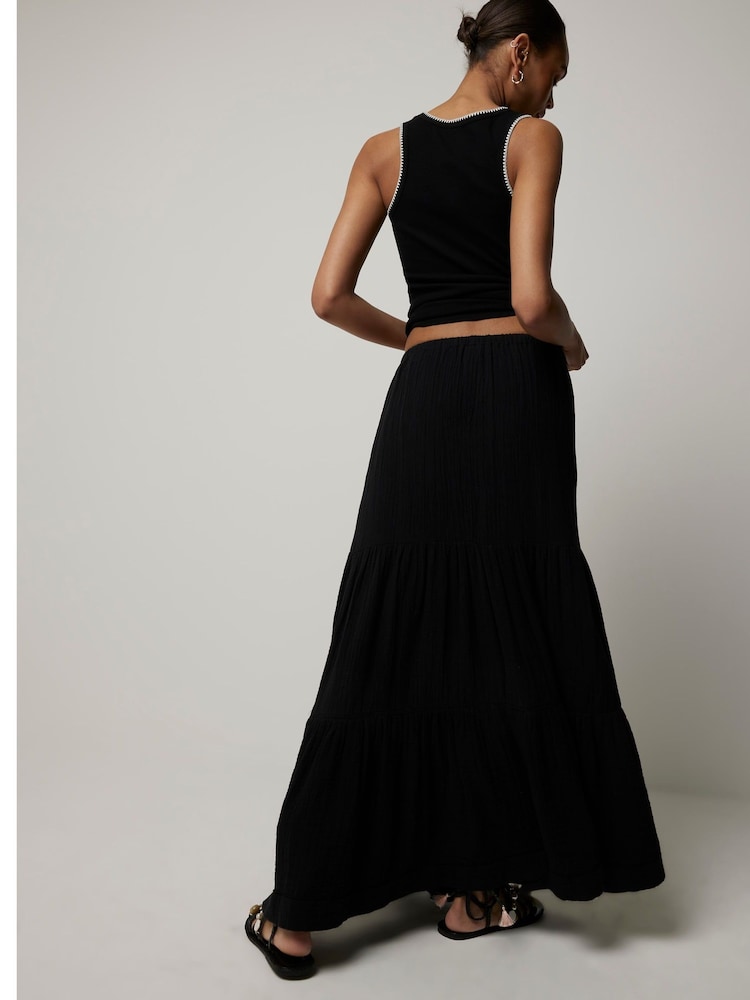 River Island Black 100% Cotton Feel Skirt - Image 2 of 6 River Island Black 100% Cotton Feel Skirt - Image 2 of 6