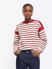 River Island Red Stripe Chuck On Sweat Top - Image 1 of 6