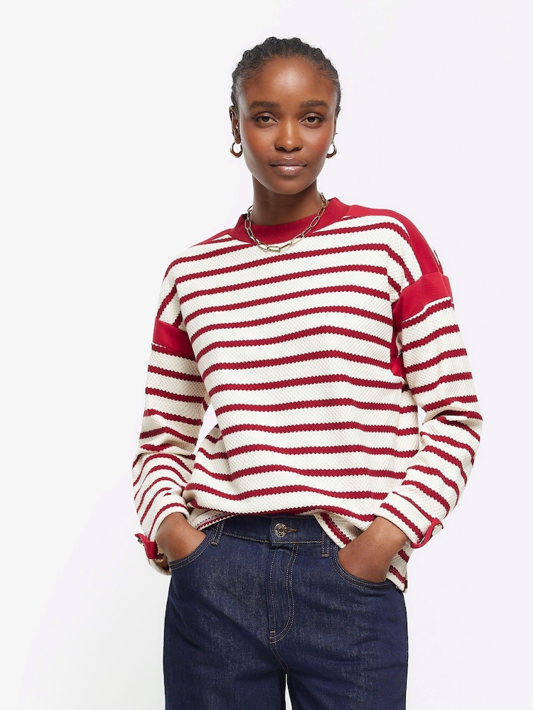 River Island Red Stripe Chuck On Sweat Top - Image 1 of 6