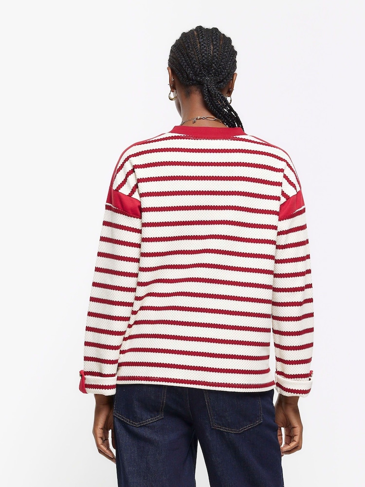 River Island Red Stripe Chuck On Sweat Top - Image 2 of 6