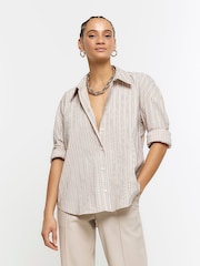 River Island Brown Stripe Shirt - Image 1 of 6