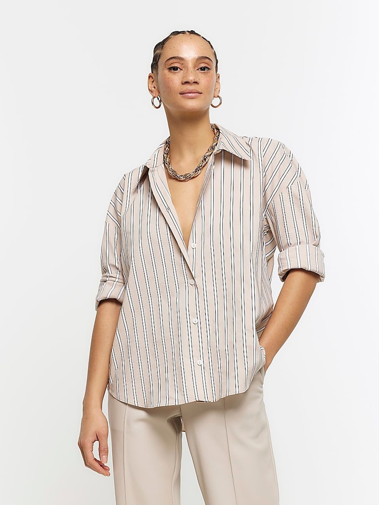 River Island Brown Stripe Shirt - Image 1 of 6