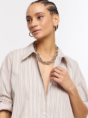 River Island Brown Stripe Shirt - Image 4 of 6