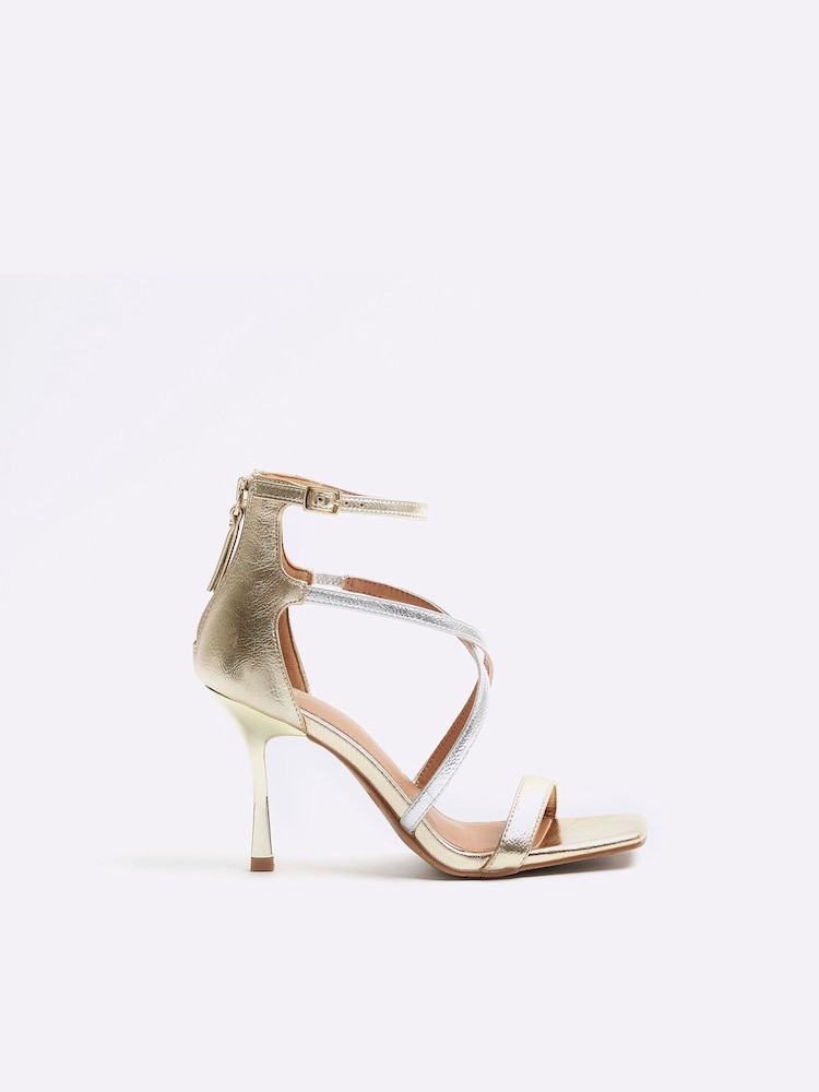 River Island Gold Closed Cross Strap Sandals - Image 1 of 4 River Island Gold Closed Cross Strap Sandals - Image 1 of 4