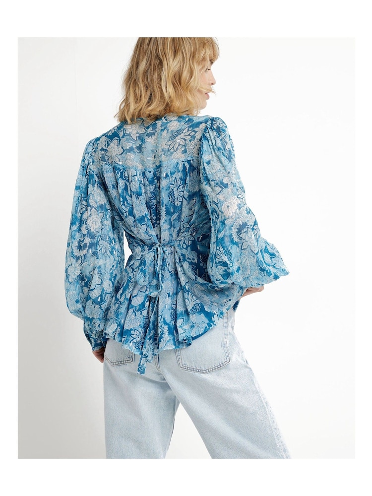 River Island Blue Floral Smock Top - Image 2 of 6