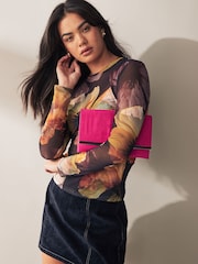 Pink Clutch Bag With Detachable Cross-Body Chain - Image 1 of 7