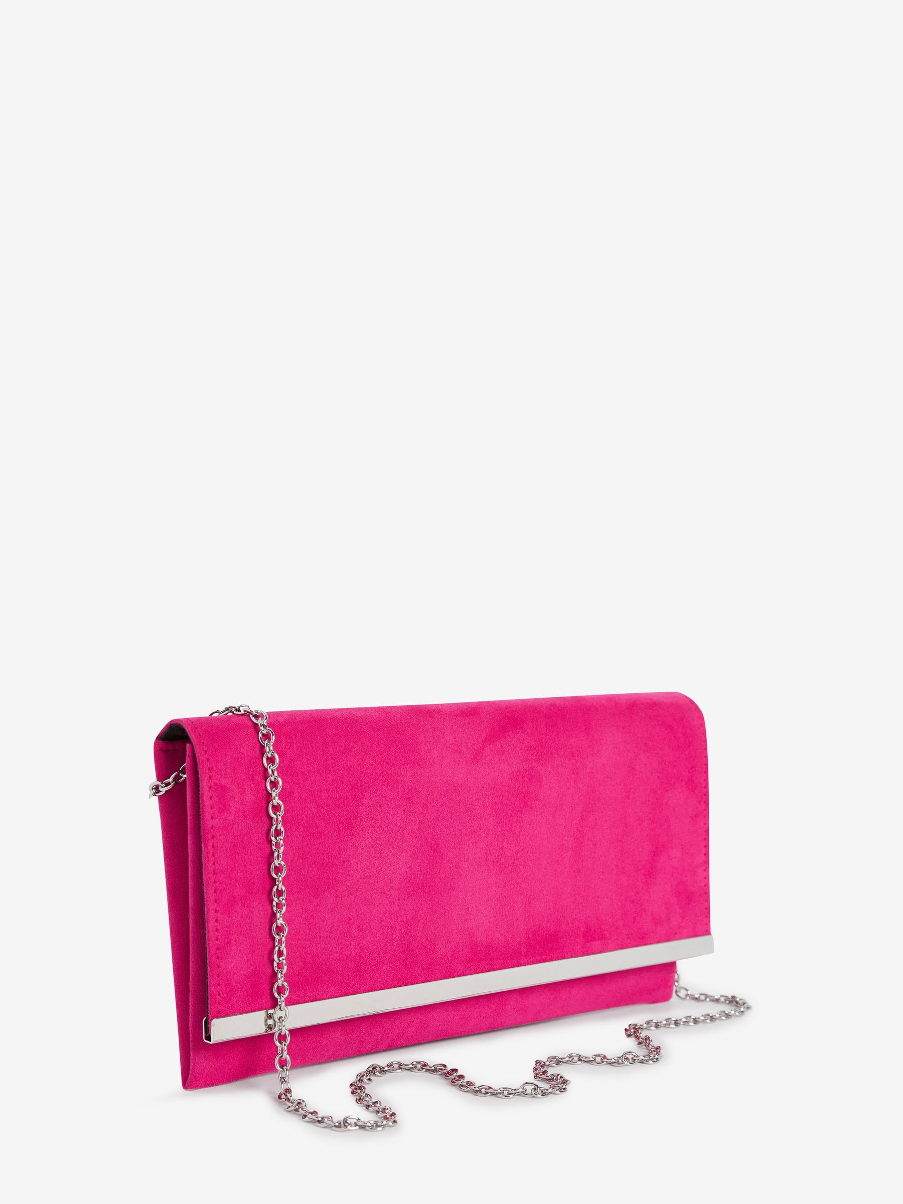 Pink Clutch Bag With Detachable Cross Body Chain