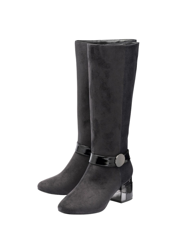 Lotus Black Heeled Knee-High Boots - Image 2 of 4 Lotus Black Heeled Knee-High Boots - Image 2 of 4