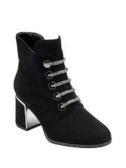 Lotus Black Suede Heeled Ankle Boots - Image 1 of 4