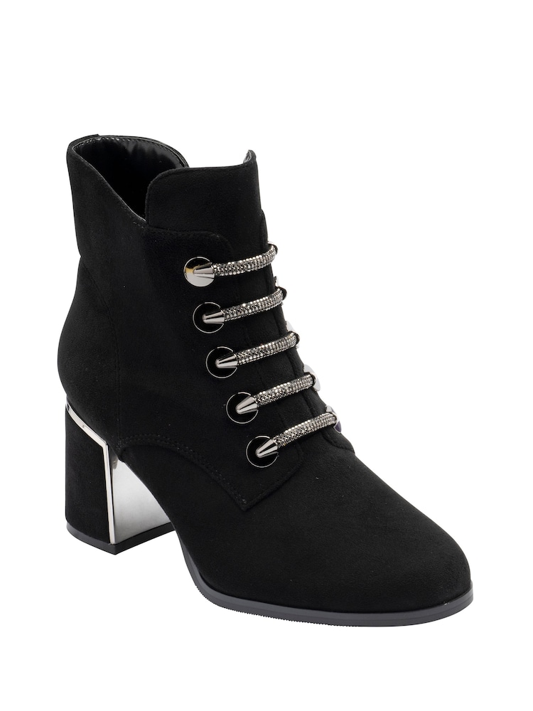 Lotus Black Suede Heeled Ankle Boots - Image 1 of 4 Lotus Black Suede Heeled Ankle Boots - Image 1 of 4