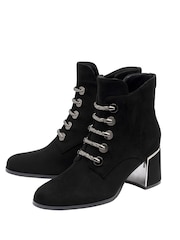 Lotus Black Suede Heeled Ankle Boots - Image 2 of 4