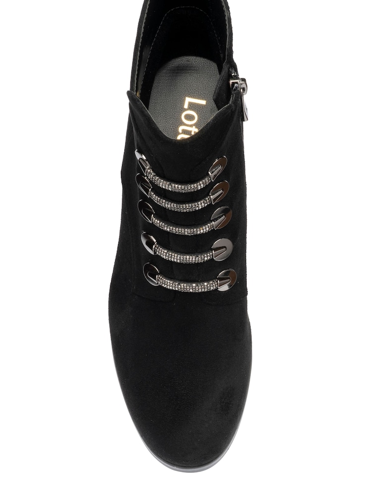 Lotus Black Suede Heeled Ankle Boots - Image 4 of 4 Lotus Black Suede Heeled Ankle Boots - Image 4 of 4