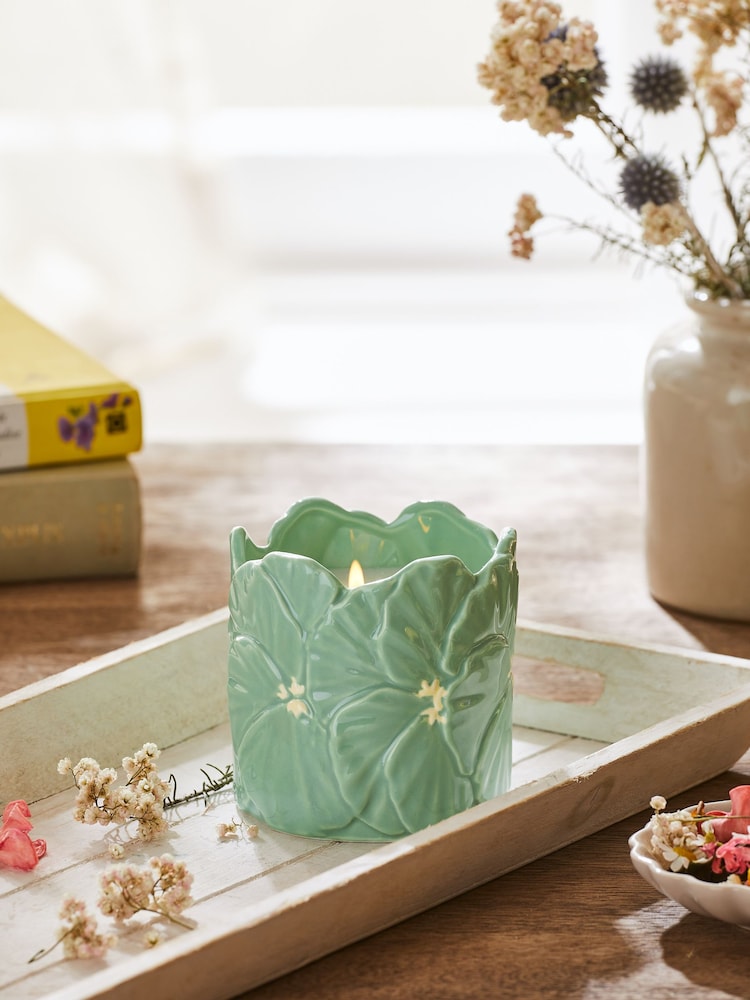 Green Single Wick Springtime Scented Floral Ceramic Candle - Image 1 of 3