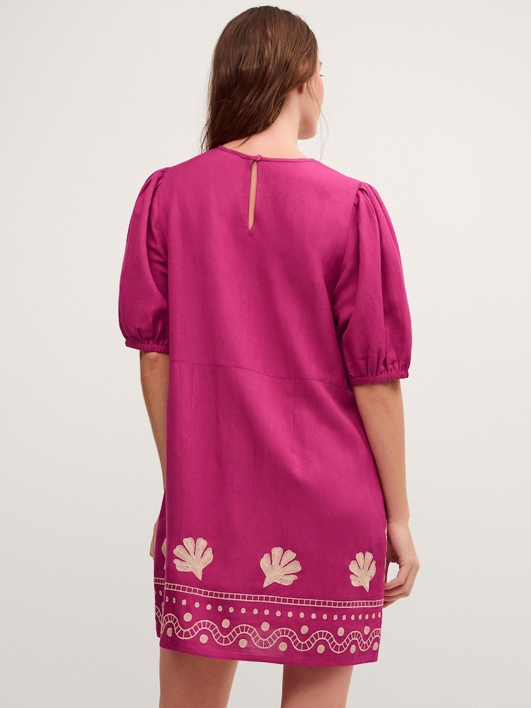 Monsoon Pink Lydia Embroidered Linen Blend Mini Dress - Image 2 of 4 Monsoon Pink Lydia Embroidered Linen Blend Mini Dress - Image 2 of 4