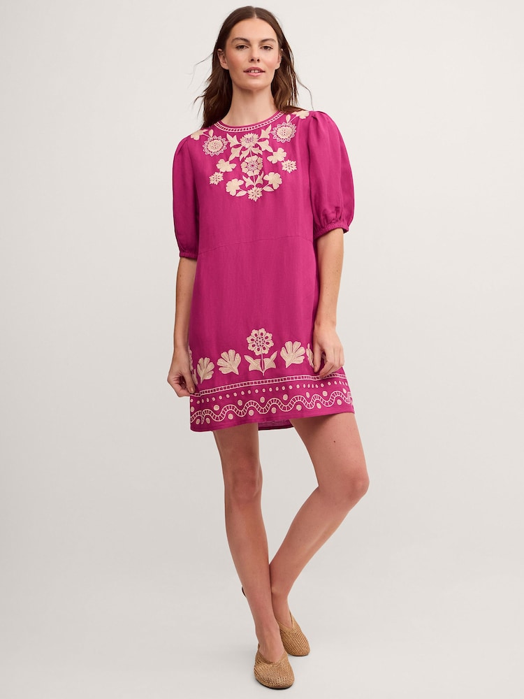 Monsoon Pink Lydia Embroidered Linen Blend Mini Dress - Image 4 of 4 Monsoon Pink Lydia Embroidered Linen Blend Mini Dress - Image 4 of 4