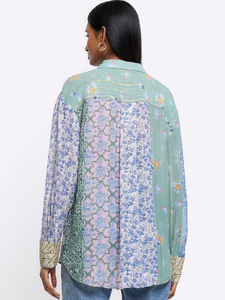 River Island Blue Patchwork Floral Shirt - Image 2 of 6