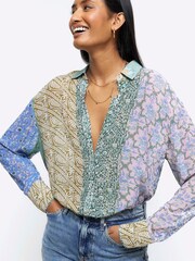 River Island Blue Patchwork Floral Shirt - Image 4 of 6