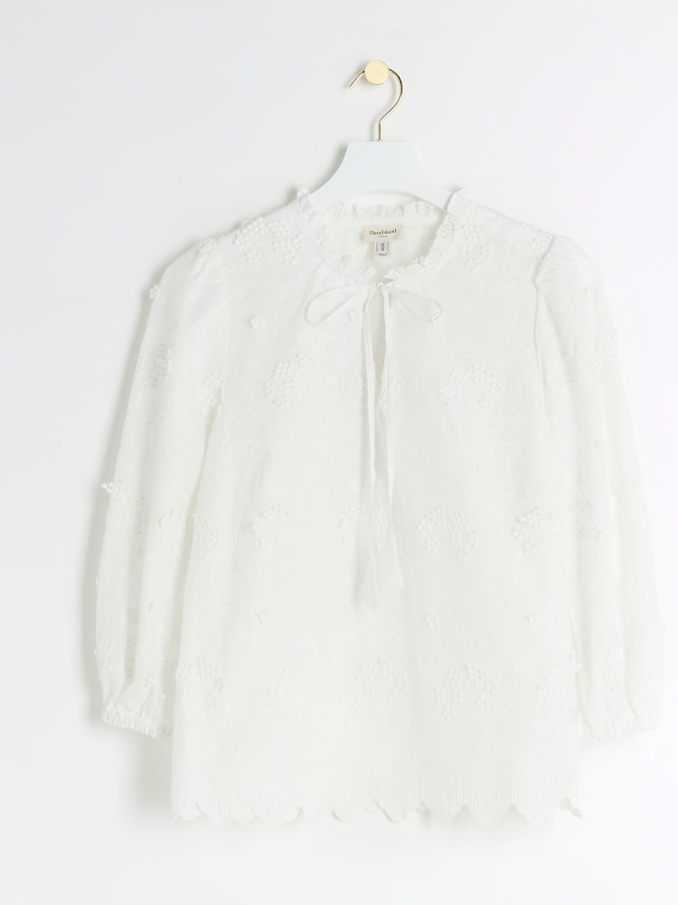 River Island White Embroidered Smock Top - Image 4 of 5