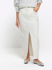 River Island White Petite Maxi Denim Skirt - Image 1 of 5