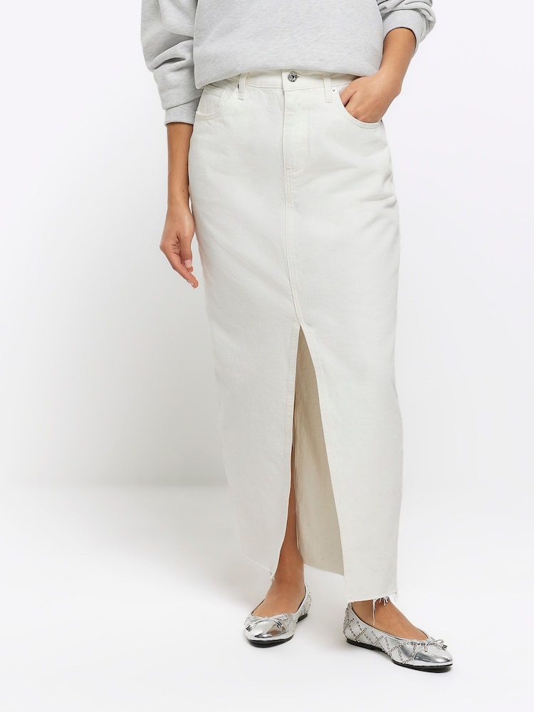 River Island White Petite Maxi Denim Skirt - Image 1 of 5