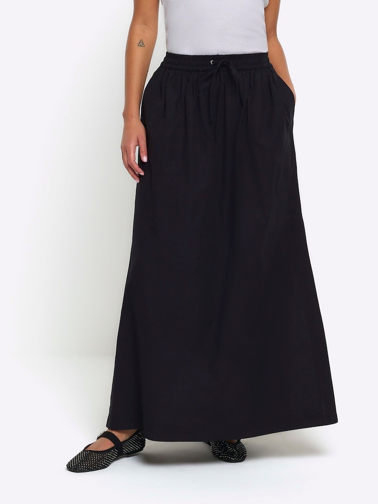 River Island Black Poplin Side Split Maxi Skirt - Image 1 of 6 River Island Black Poplin Side Split Maxi Skirt - Image 1 of 6