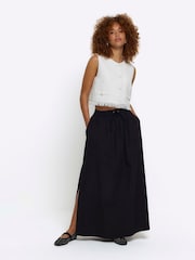 River Island Black Poplin Side Split Maxi Skirt - Image 3 of 6