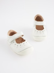 White Leather Standard Fit (F) Crawler Mary Jane Shoes - Image 1 of 5