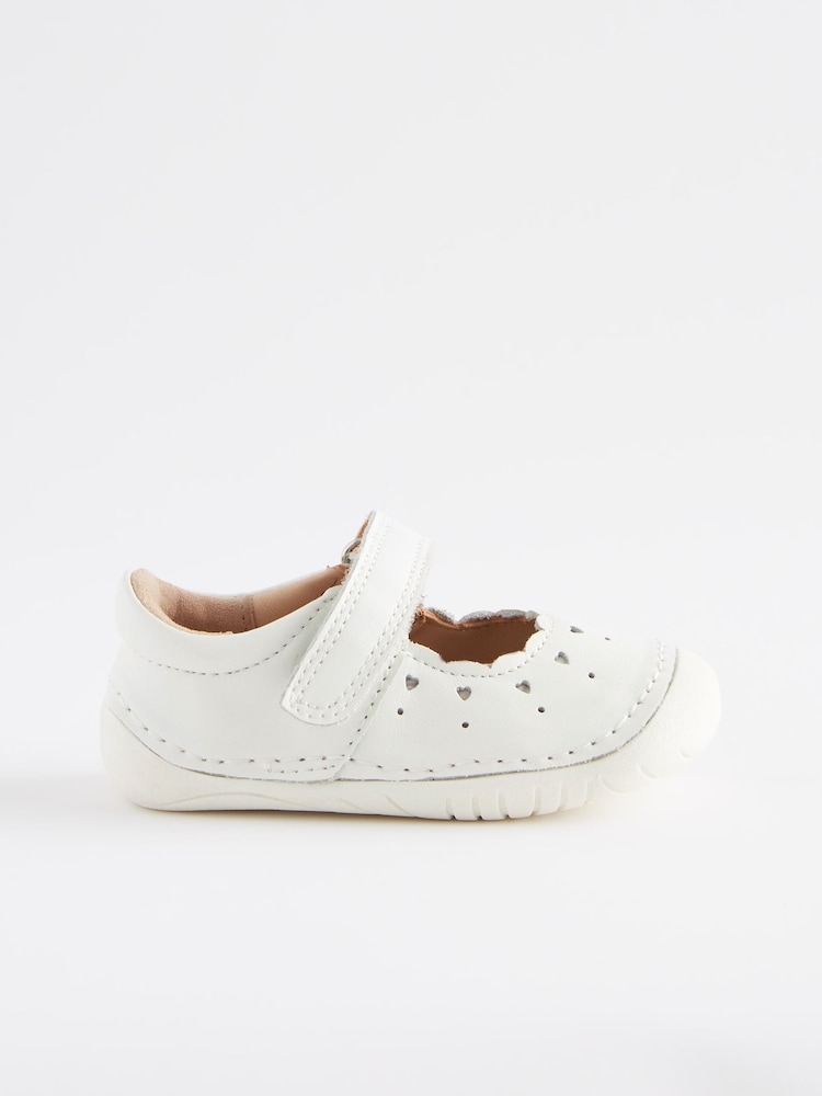 White Leather Standard Fit (F) Crawler Mary Jane Shoes - Image 2 of 5