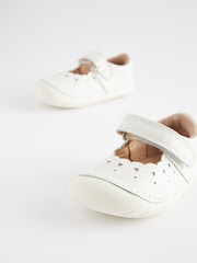 White Leather Standard Fit (F) Crawler Mary Jane Shoes - Image 3 of 5