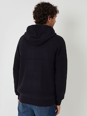 Threadbare Blue Zip-Up Knitted Hoodie with Microfleece Lining - Image 2 of 4