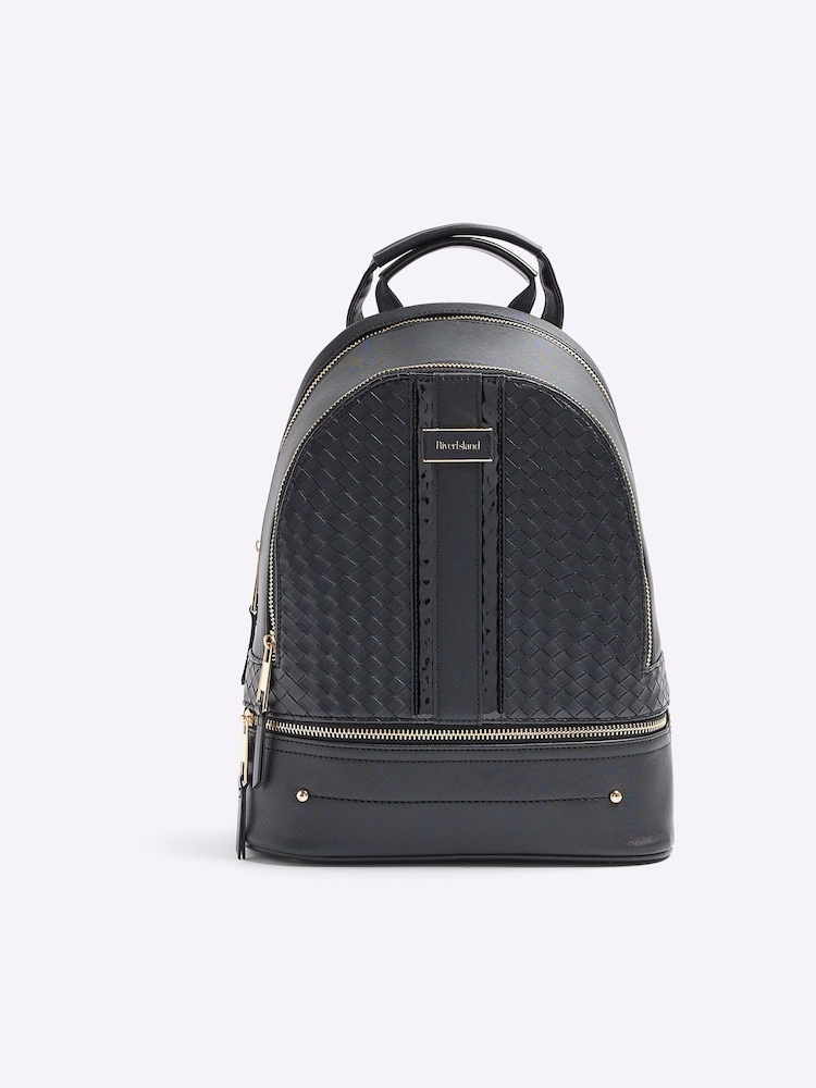River Island Black Embossed Weave Backpack - Image 1 of 4