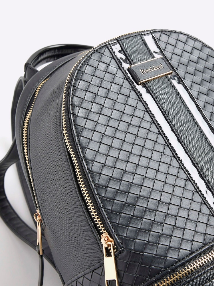 River Island Black Embossed Weave Backpack - Image 4 of 4