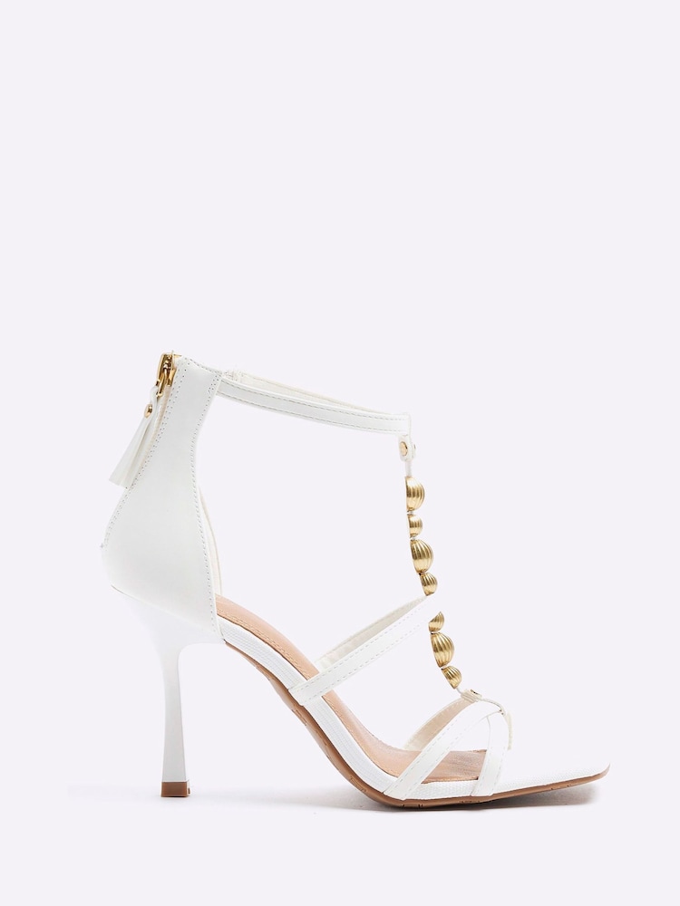 River Island White Bead T Bar Heels - Image 1 of 4