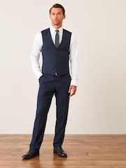 Mornarsko modra - v standardnem kroju Wool Mix Textured moška obleka telovnik - Slika 1 iz 7