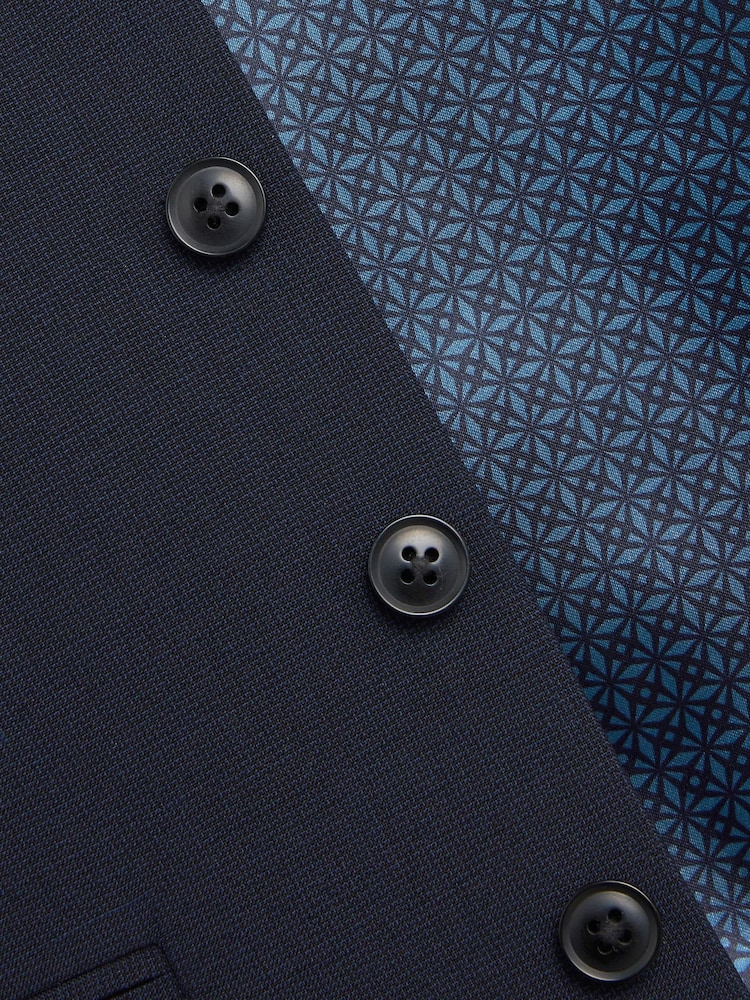Mornarsko modra - v standardnem kroju Wool Mix Textured moška obleka telovnik - Slika 7 iz 7