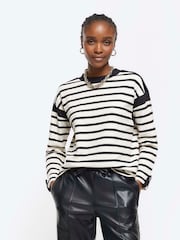 River Island Black Stripe Chuck On Sweat Top - Image 1 of 6