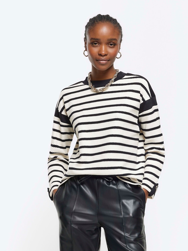 River Island Black Stripe Chuck On Sweat Top - Image 1 of 6