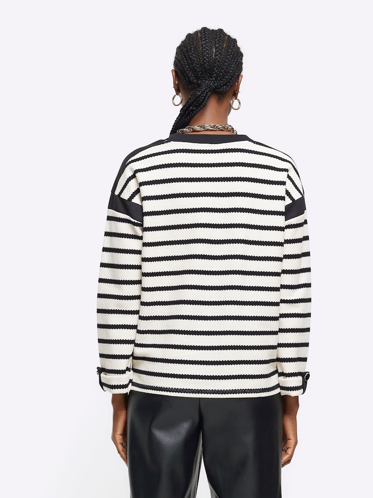 River Island Black Stripe Chuck On Sweat Top - Image 2 of 6