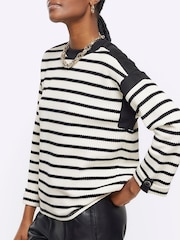 River Island Black Stripe Chuck On Sweat Top - Image 4 of 6