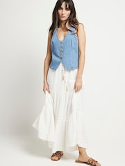 River Island Off White 100% Cotton Feel Skirt - Image 4 of 6